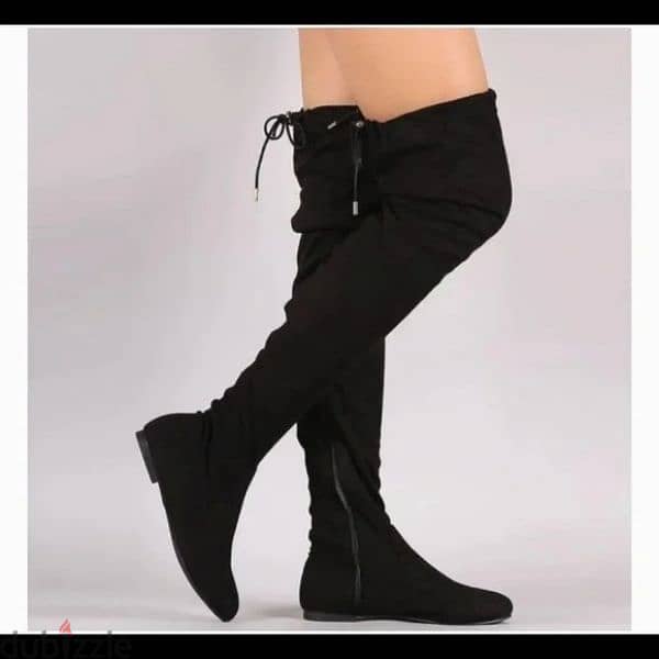 flat heels over the knee black velvet boots no heels 38.39 only 8