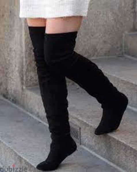 flat heels over the knee black velvet boots no heels 38.39 only 11