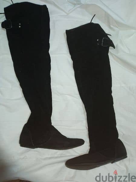 flat heels over the knee black velvet boots no heels 38.39 only 12