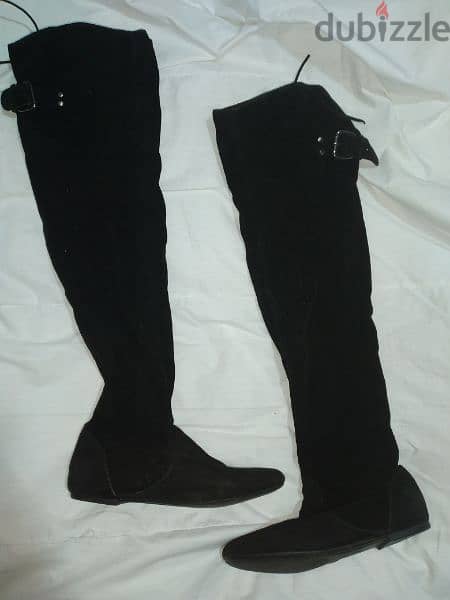 flat heels over the knee black velvet boots no heels 38.39 only 13