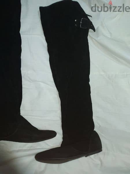 flat heels over the knee black velvet boots no heels 38.39 only 14