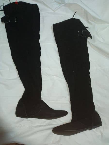 flat heels over the knee black velvet boots no heels 38.39 only 16