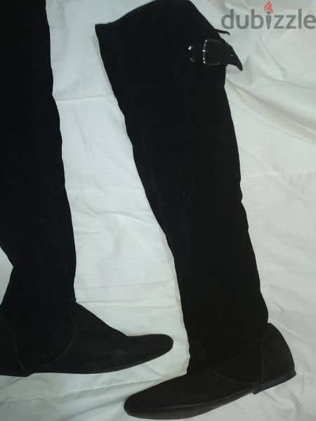 flat heels over the knee black velvet boots no heels 38.39 only 17