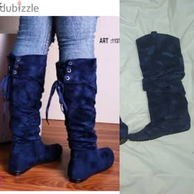 blue flat boots suede 38.39 bas