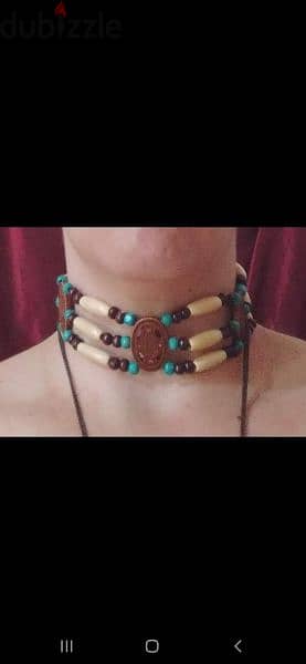 necklace brown and blue vintage wooden 1