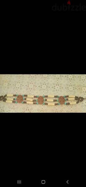 necklace brown and blue vintage wooden 2