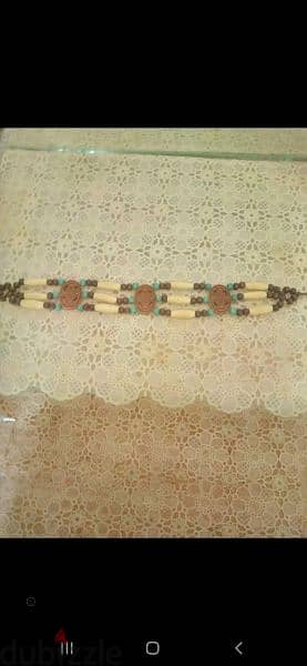 necklace brown and blue vintage wooden 3
