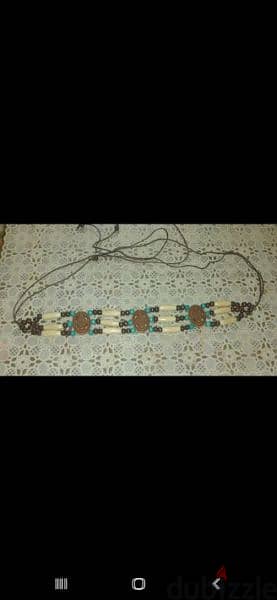 necklace brown and blue vintage wooden 4