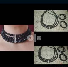 necklace black pearl high quality with 2 bracelets