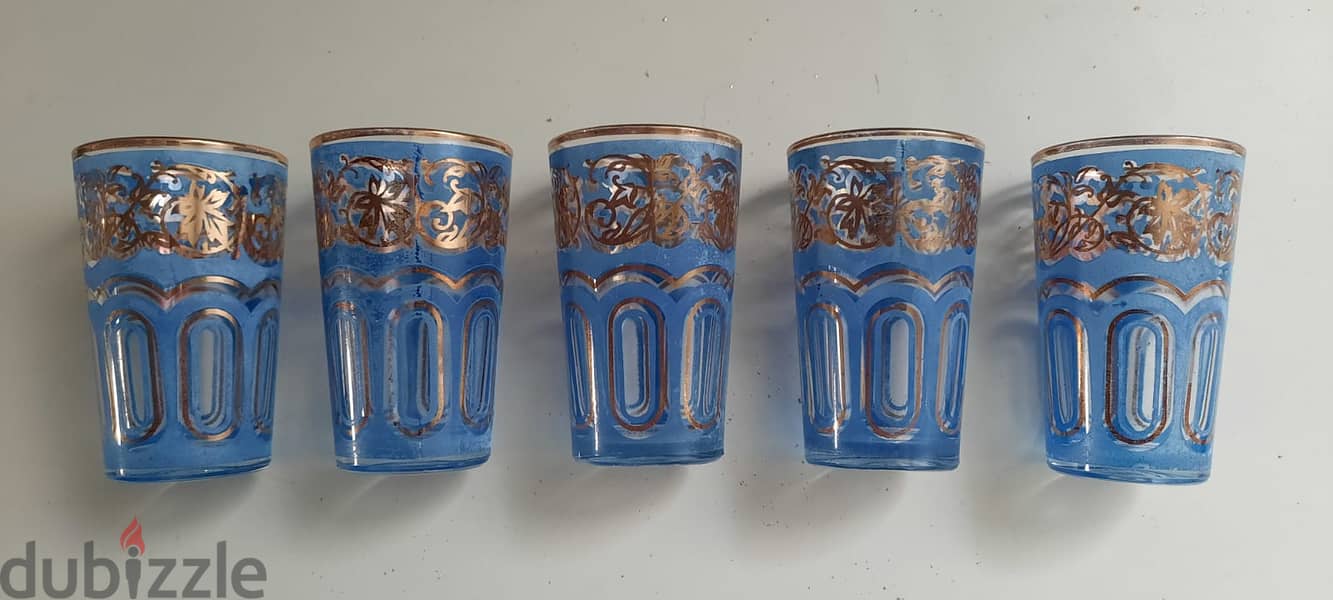 Set of 5 Small Blue Moroccan Style Luxury tea glasses handmade AShop™ 2