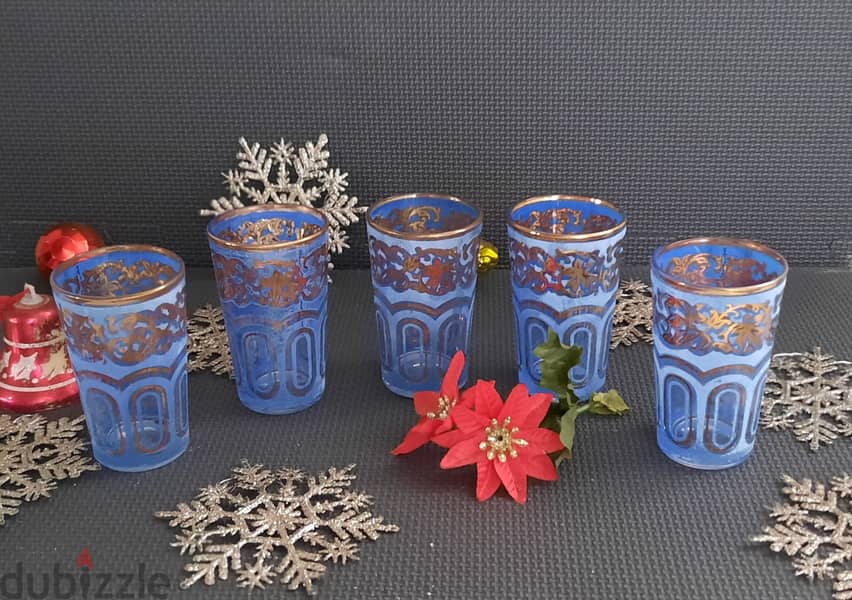 Set of 5 Small Blue Moroccan Style Luxury tea glasses handmade AShop™ 0