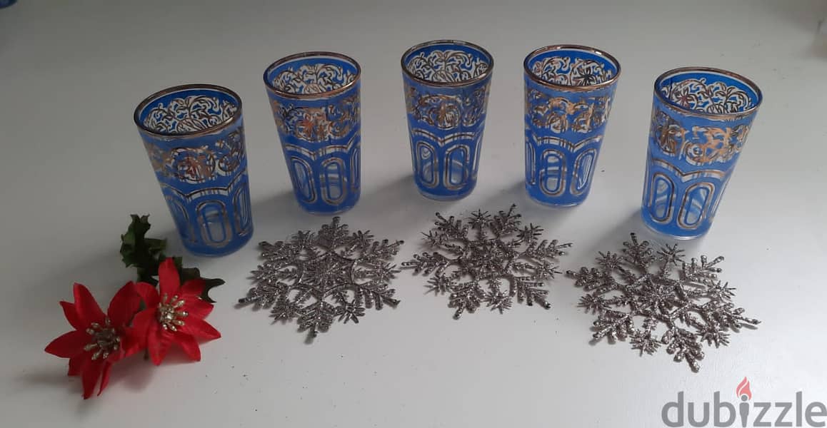 Set of 5 Small Blue Moroccan Style Luxury tea glasses handmade AShop™ 1