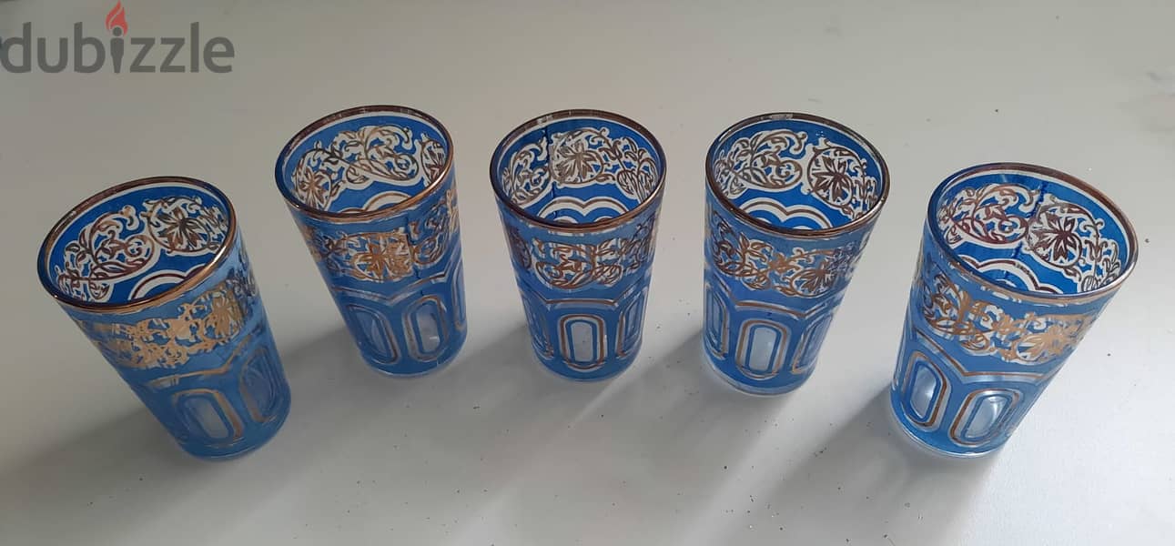 Set of 5 Small Blue Moroccan Style Luxury tea glasses handmade AShop™ 3