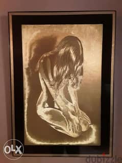 G. O Angerand signed offset lithograph on foil of a nude woman