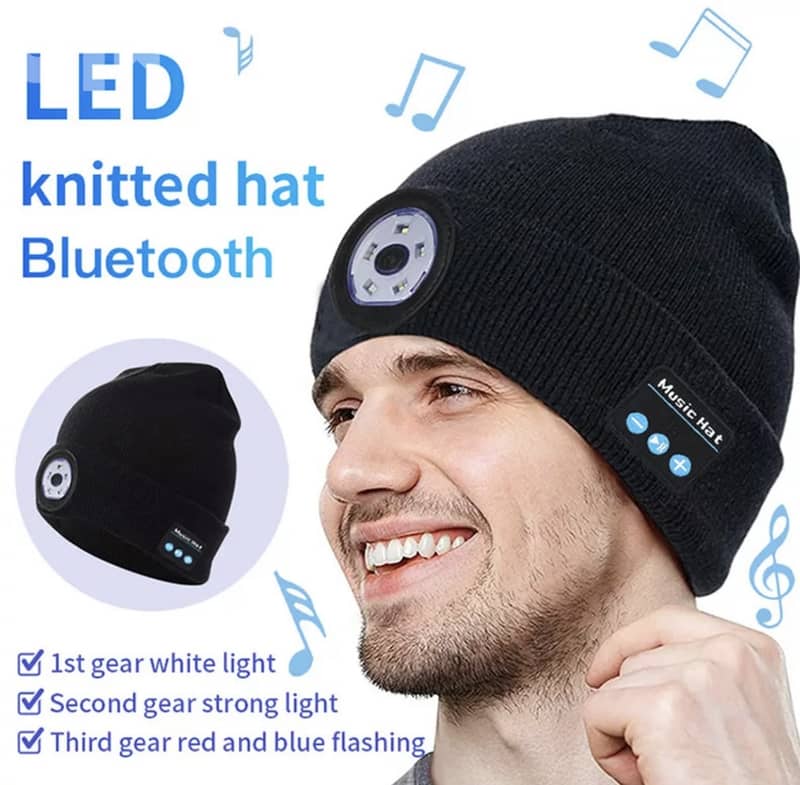 Bluetooth Beanie Hat Wireless Headphones With Led for Outdoor Sports. 2