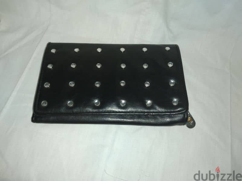 bag clutch wallet real leather black with swarovski 2