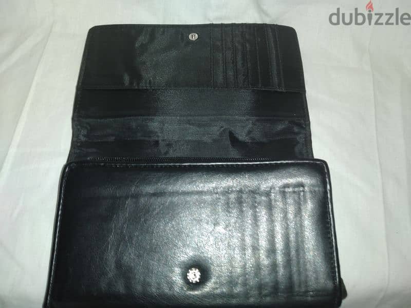 bag clutch wallet real leather black with swarovski 3