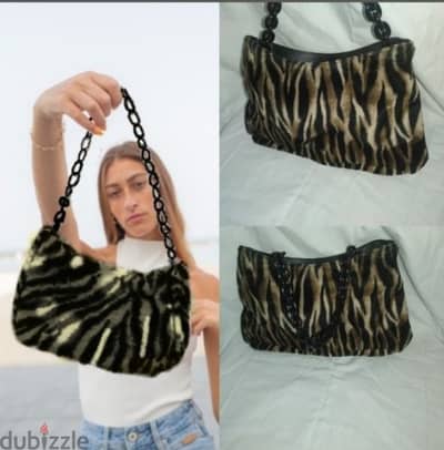 handbag real leather and fur medium size