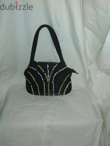 handbag vintage satin black with sequins 4