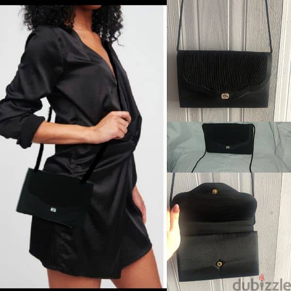 hsndbag black satin rushed shoulder bag vintage 0