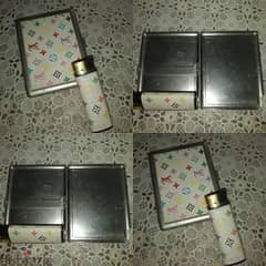 cigarettes holder case with refilebal lighter leather& stainless steel