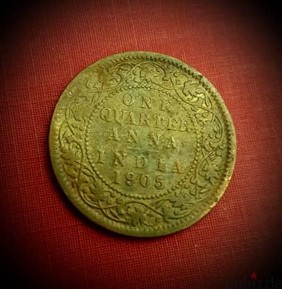 1905 British India quarter Anna copper coin k. Edward VII