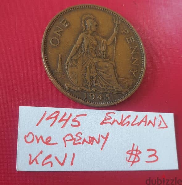 1945 England one penny KGVI 0