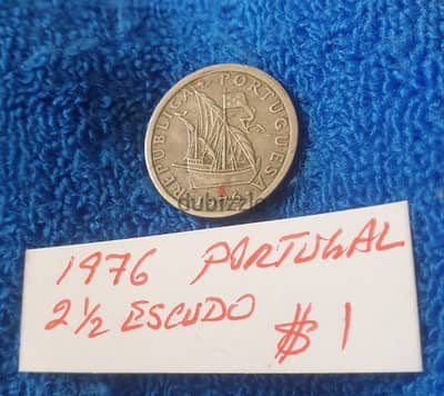 1976 Portugal 2.5 Escudos old coin