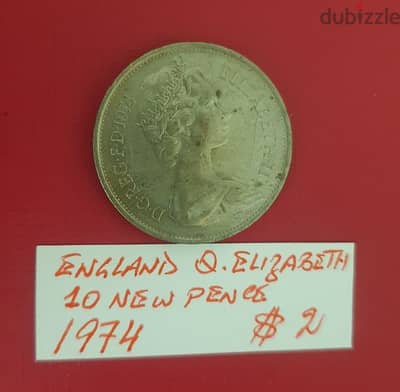 1974 England 10 New Pence Queen Elizabeth II