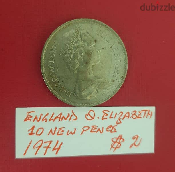 1974 England 10 New Pence Queen Elizabeth II 0