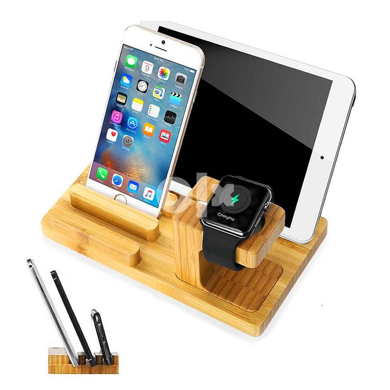 Bamboo Charging Station and Phone Holder 0