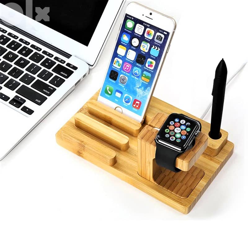 Bamboo Charging Station and Phone Holder 1