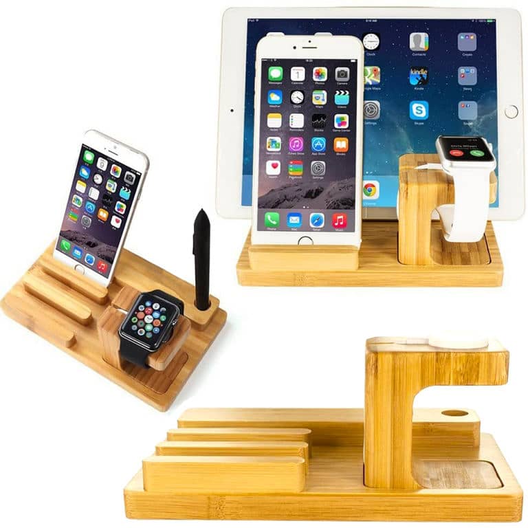 Bamboo Charging Station and Phone Holder 2