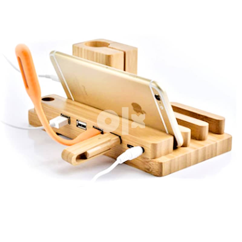 Bamboo Charging Station and Phone Holder 3