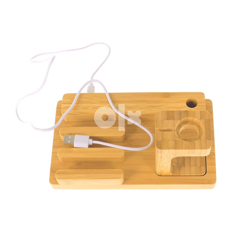 Bamboo Charging Station and Phone Holder 4