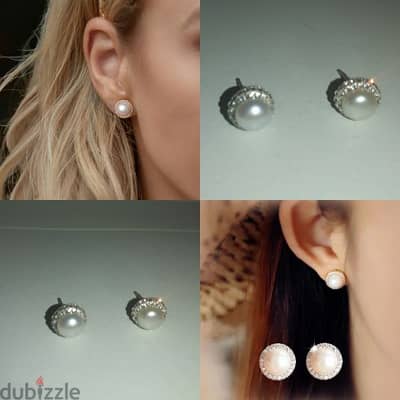 pearl earrings with cz 1=7$ or 3=15$