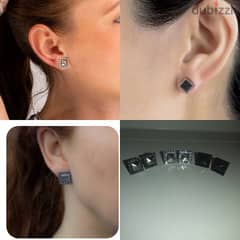 earrings square 3D . 3colours black silver and grey 0