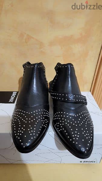 Bronx cut out western boots black leather shoes size 38 (39)7 1