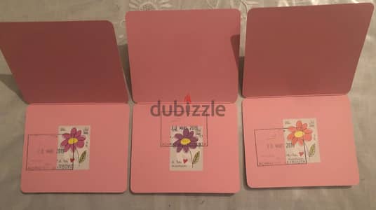 3 Souvenir Cards Rose Purple Orange Stamps Mother’s day Lebanon 2019