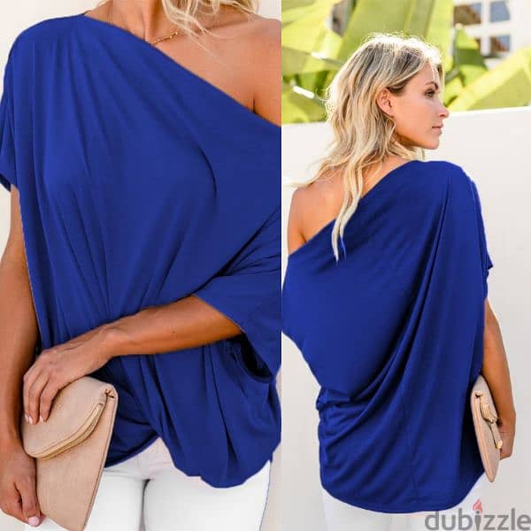 women top blue colour ketef achett s to xxL بلوزة كتف قاشط 1