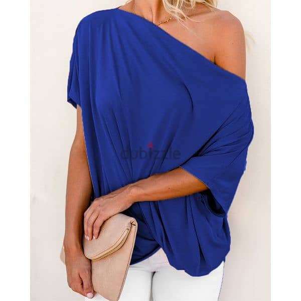 women top blue colour ketef achett s to xxL بلوزة كتف قاشط 2