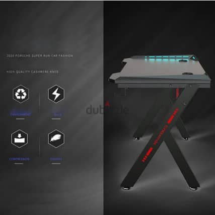 Gaming Desk With Led Lights, Headset Holder & Cup Holder 3
