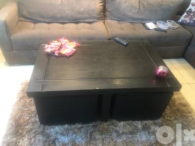 center table with 2 small coffee table & 2 leather pouf