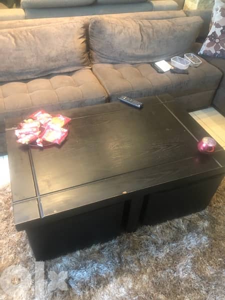 center table with 2 small coffee table & 2 leather pouf 1