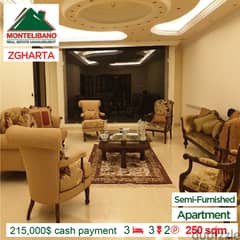 Semi Furnished Apartment in Zgharta!! For $215,000 Cash !!