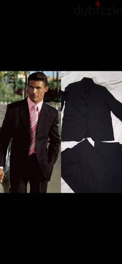 suit black lightly striped size 52