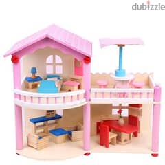 Wood Doll House Second Floor Villa With Accessories 40.5 x 24 x 35 CM