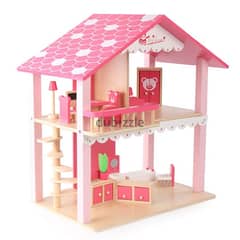 Wooden Doll House With Furniture 53 x 35 x 53 CM