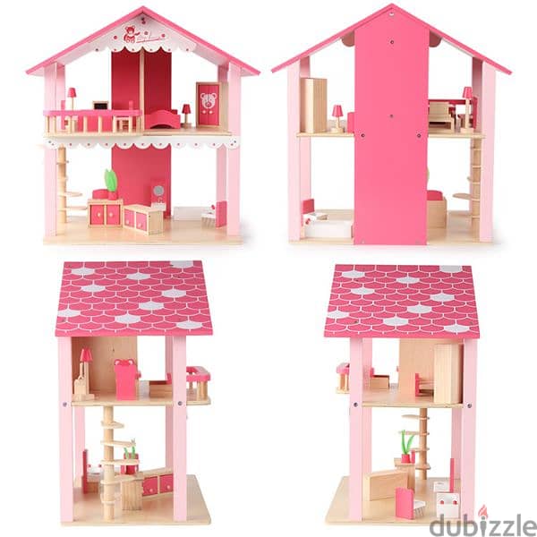 Wooden Doll House With Furniture 53 x 35 x 53 CM 1