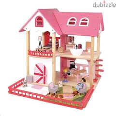 Wooden Doll House With Furniture 55.9 x 54 x 8 CM
